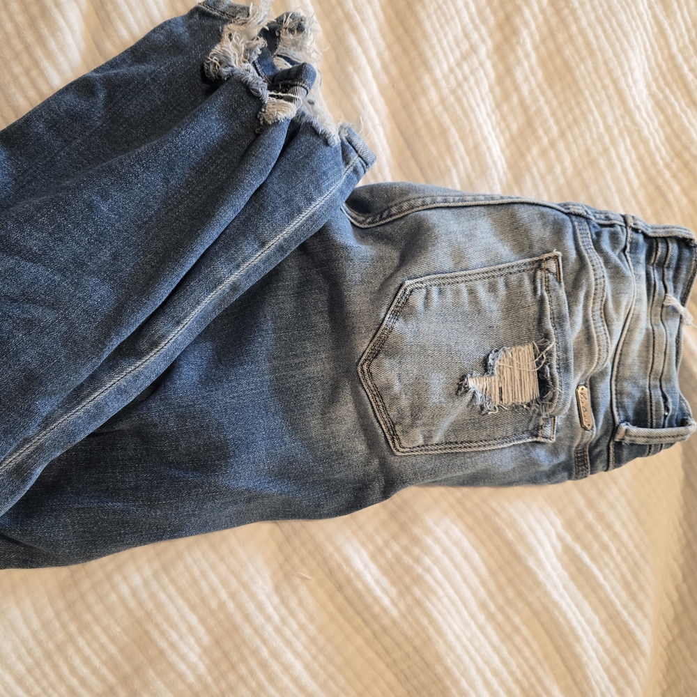 KanCan Light and Dark Blue Distressed Boyfriend Jeans